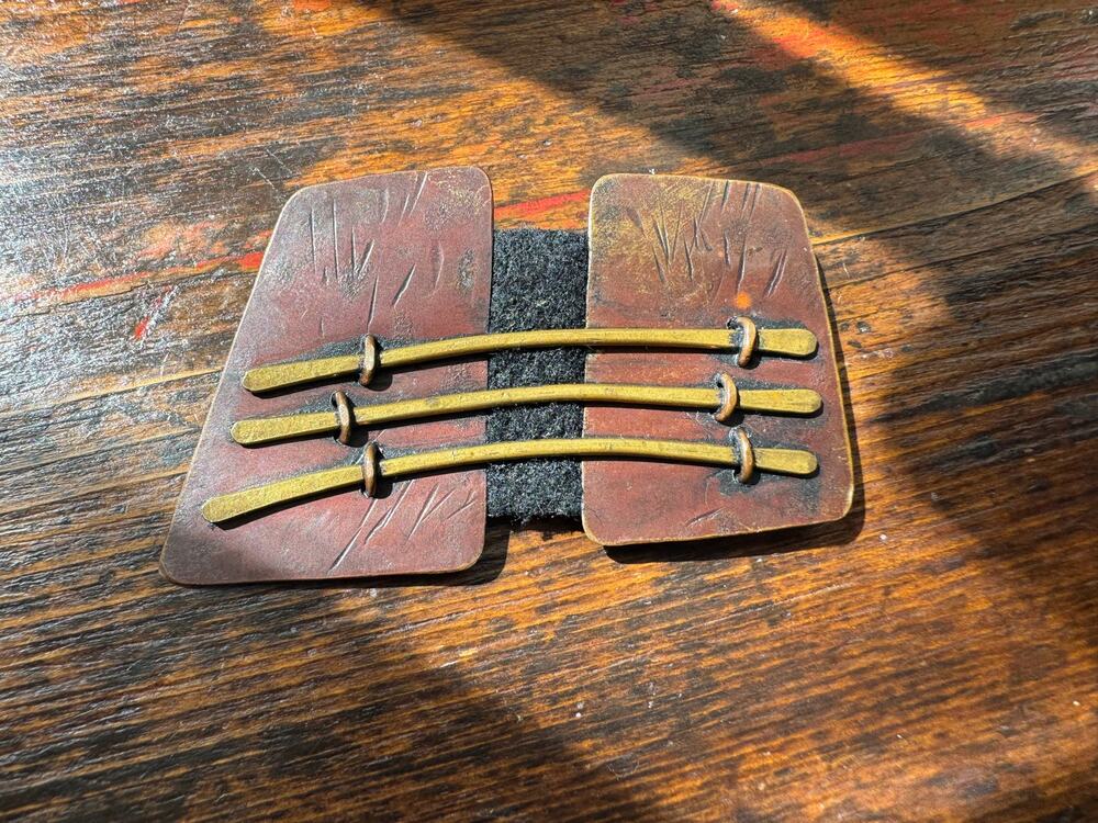 Vintage 1990s Janice Ho JH Signed Mixed Metal Brutalist Architectural Brooch SF